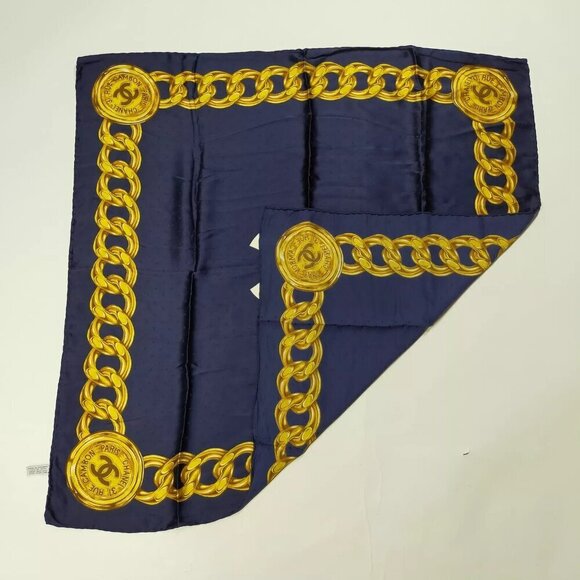 100% Authentic Chanel Scarf Navy Blue Silk100% - Picture 2 of 9